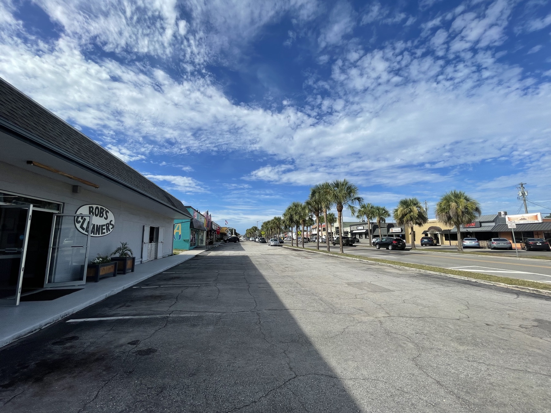 Side view of the laundry and dry cleaning storefront
