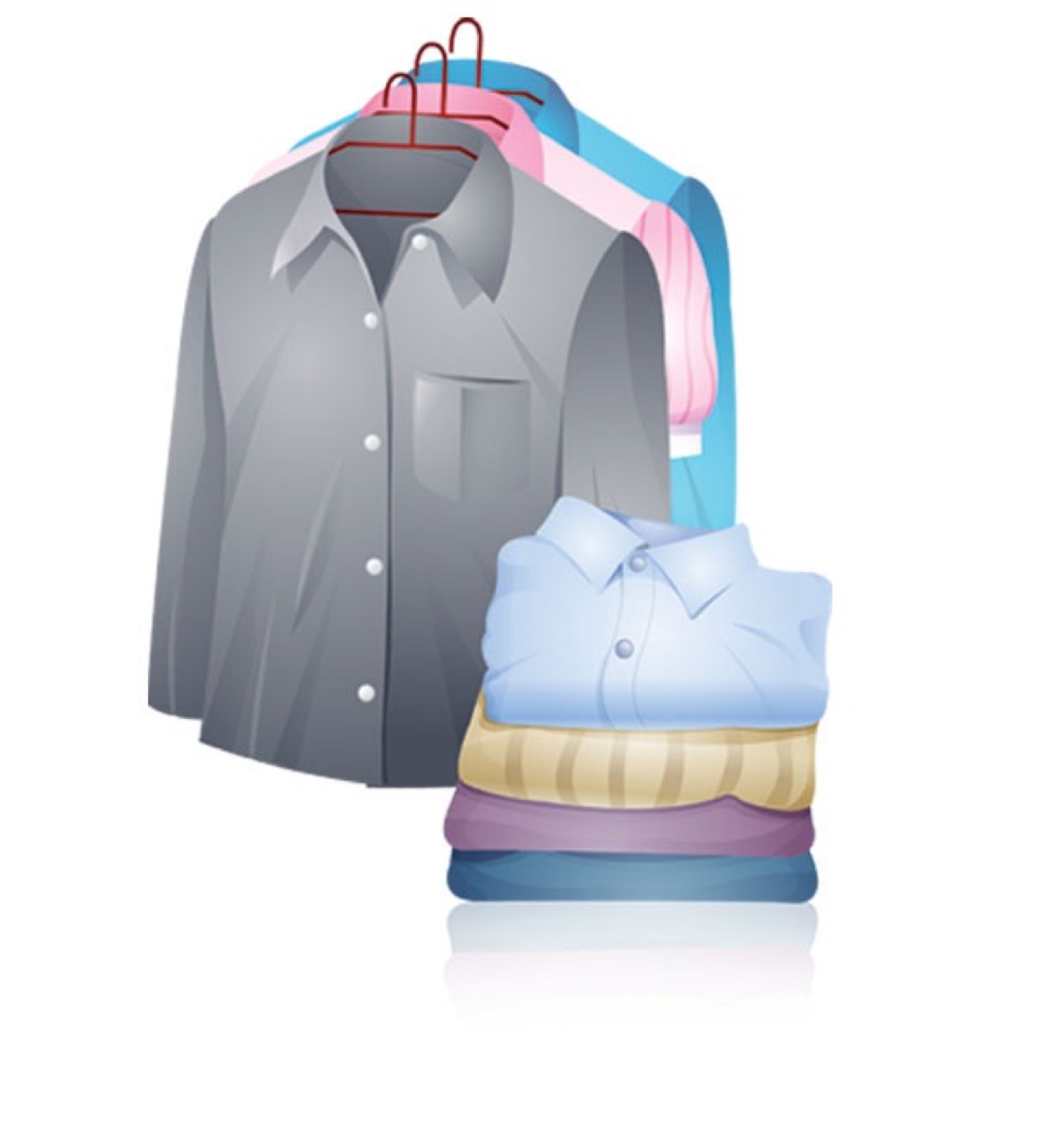 Illustration of shirts and folded garments for clothing care